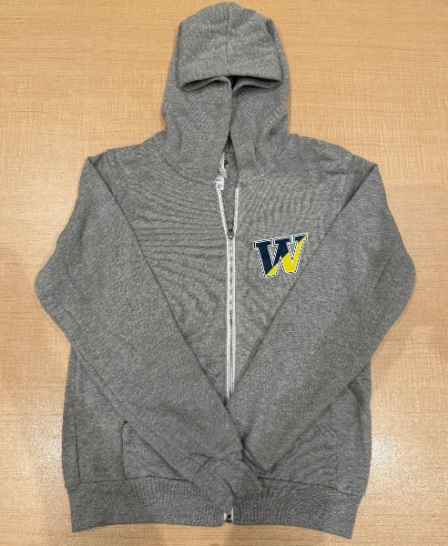 SW - Full Zip Sweatshirt Hoodie - Grey - Small "W" Front
